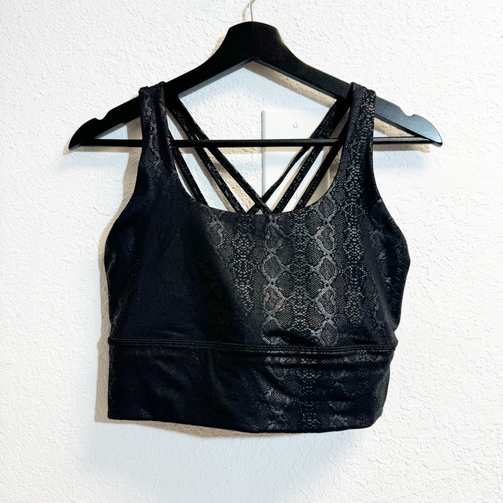 Black Python Longline Strappy Sports Bra XL